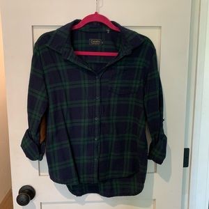 Navy&olive green flannel. faux suede elbow patch